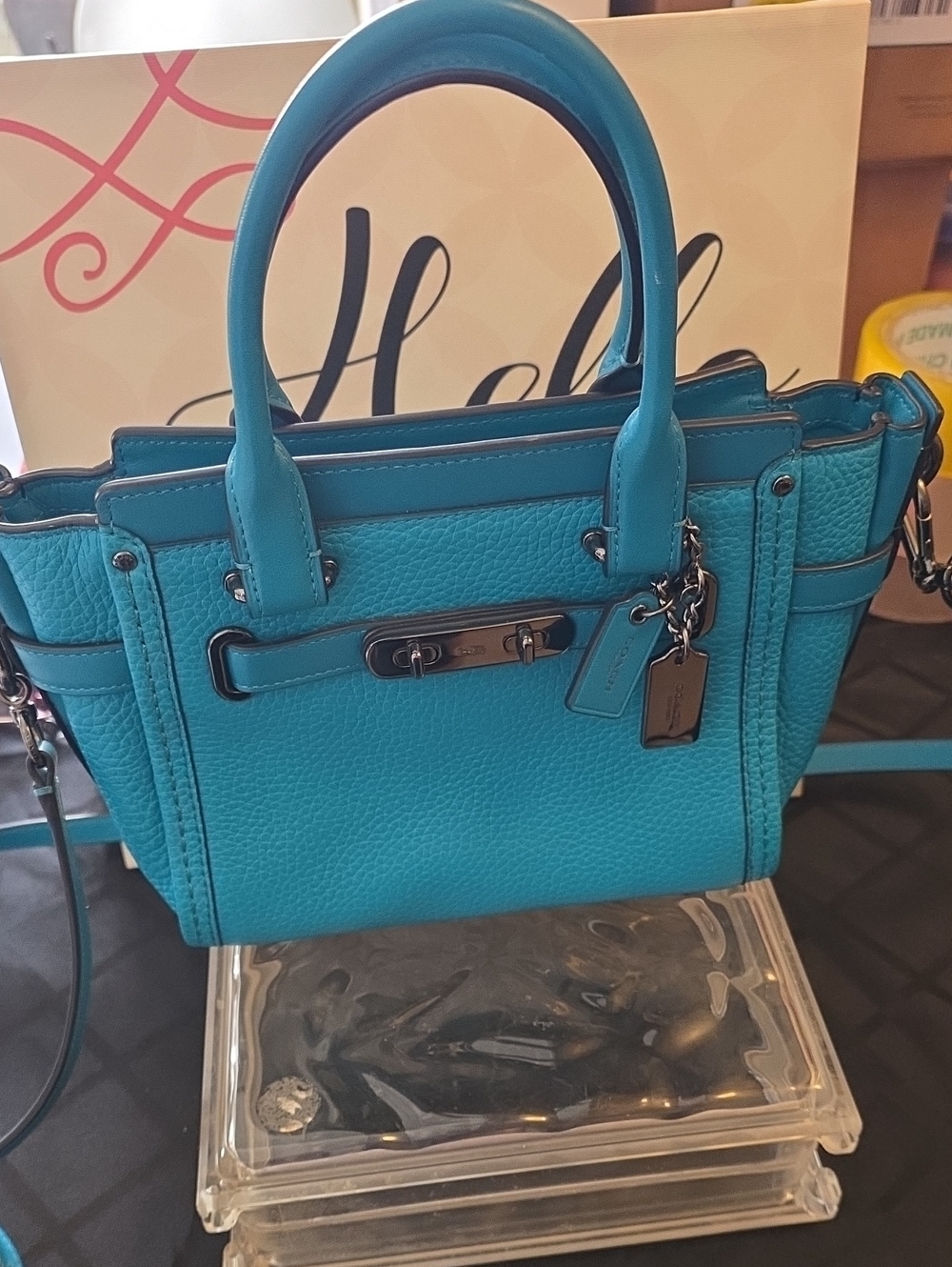 Coach Turquoise Pebbled Leather Crossbody Satchel